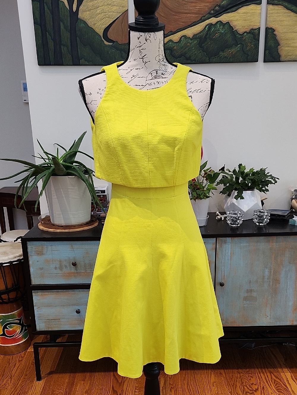 KAREN MILLEN Neon Charteuse Fit & Flare Dress